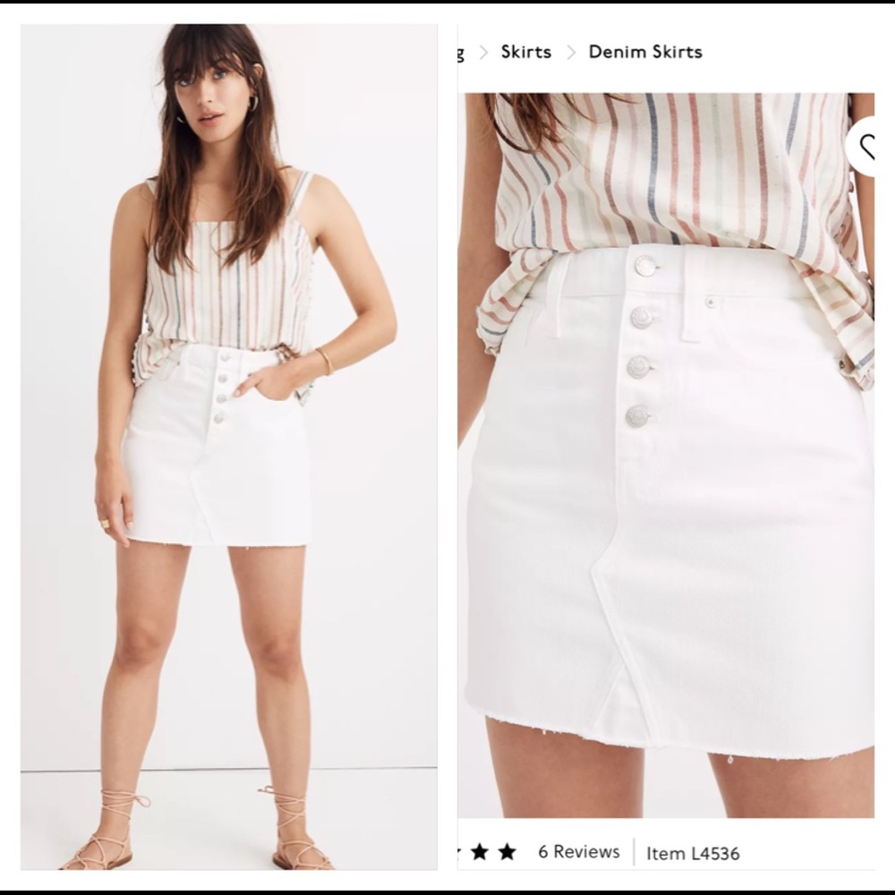 Madewell rigid white button front denim skirt